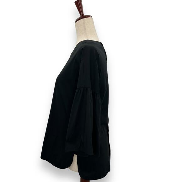 Vineyard Vines Black Blouse Size Small Cotton Stretch Bell Sleeve Preppy Goth - Picture 4 of 9